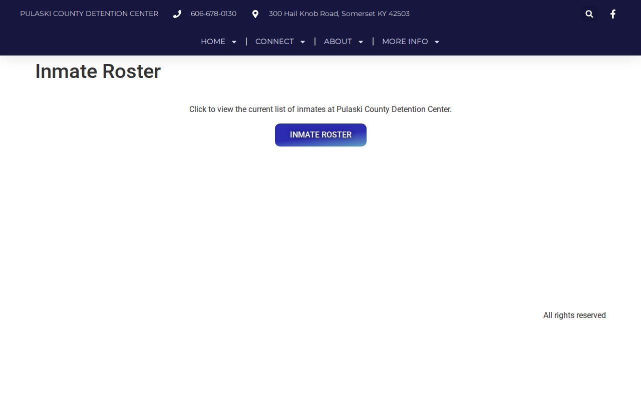 Pulaski County Detention Center inmate roster landing page for current custody searches