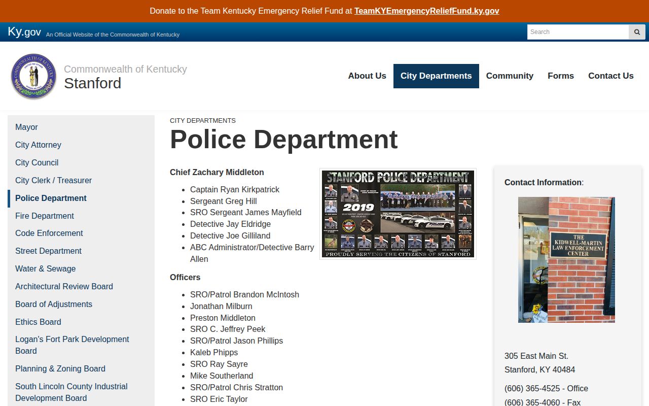 Official Stanford Police Department webpage showing contact and service information