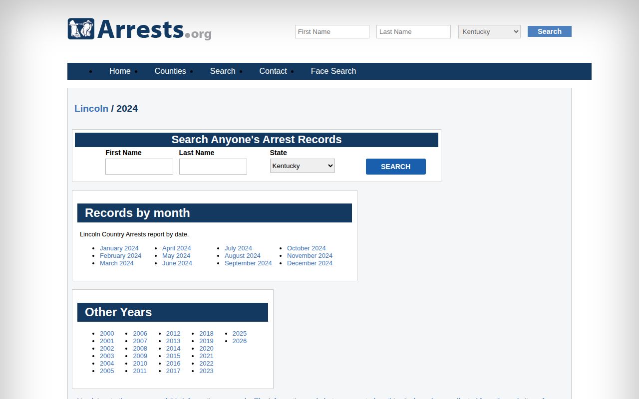 Unofficial Arrests.org historical Lincoln County 2024 index